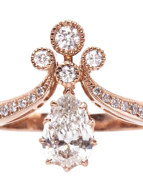 水滴形加冕纯银复古做旧婚戒