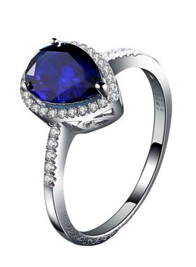 蓝宝石戒指925纯银镶嵌2.5克拉水滴彩宝珠宝坦桑色指环镀18K金女