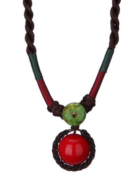 原创锁骨短款民族风红项链首饰女