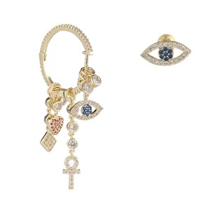 周冬雨同款耳环女时尚镶钻眼睛钥匙吊坠耳圈防过敏不对称耳钉银饰