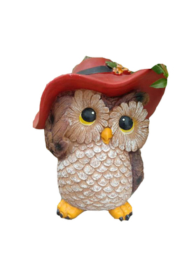 可爱风猫头鹰多肉花盆草坪摆件