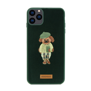 韩国DESIGN SKIN适用灯芯绒iPhone11promax手机壳刺绣xs max绿色小众可爱泰迪狗狗潮牌男女款通用防摔