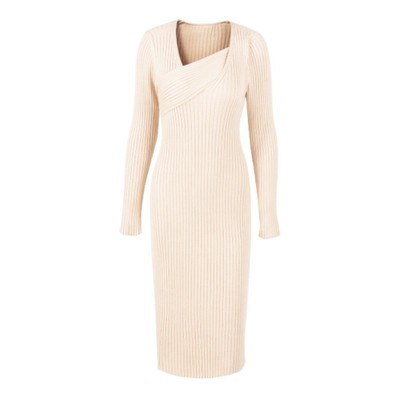 针织纯色欧美不对称铅笔裙