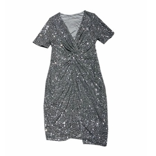 欧洲站性感网红闪闪亮片修身显瘦连衣裙深V百搭晚宴礼服打底裙女