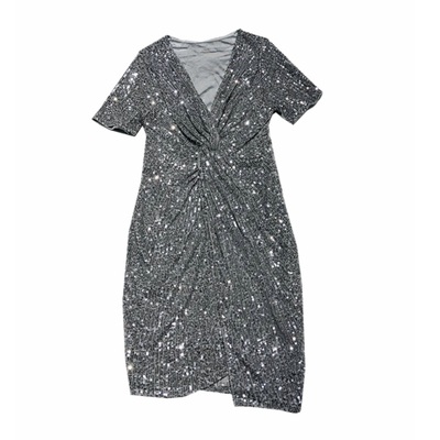 欧洲站性感网红闪闪亮片修身显瘦连衣裙深V百搭晚宴礼服打底裙女