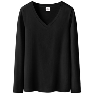 v领打底衫女长袖修身秋季内搭v领t恤黑色韩版紧身秋冬纯色打底衣