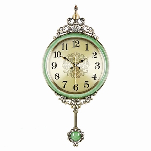 欧式挂钟客厅时尚创意金属摇摆静音家用轻奢钟表挂式简约装饰时钟