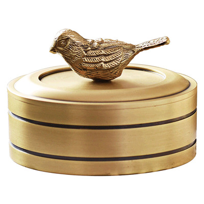 轻奢创意全铜首饰盒 时尚礼品客厅家居装饰品摆件带盖铜烟灰缸