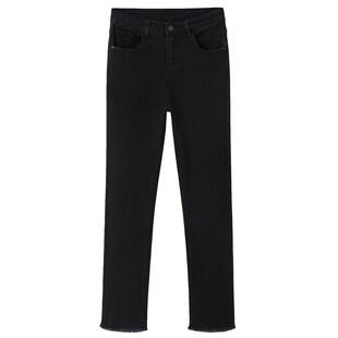 烟管裤女秋冬2025年新款加绒高腰修身黑色宽松显瘦九分直筒牛仔裤