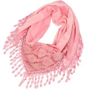 新款丝巾围巾披肩加绒秋冬春天女士韩版加厚百搭绣花三角围巾成人