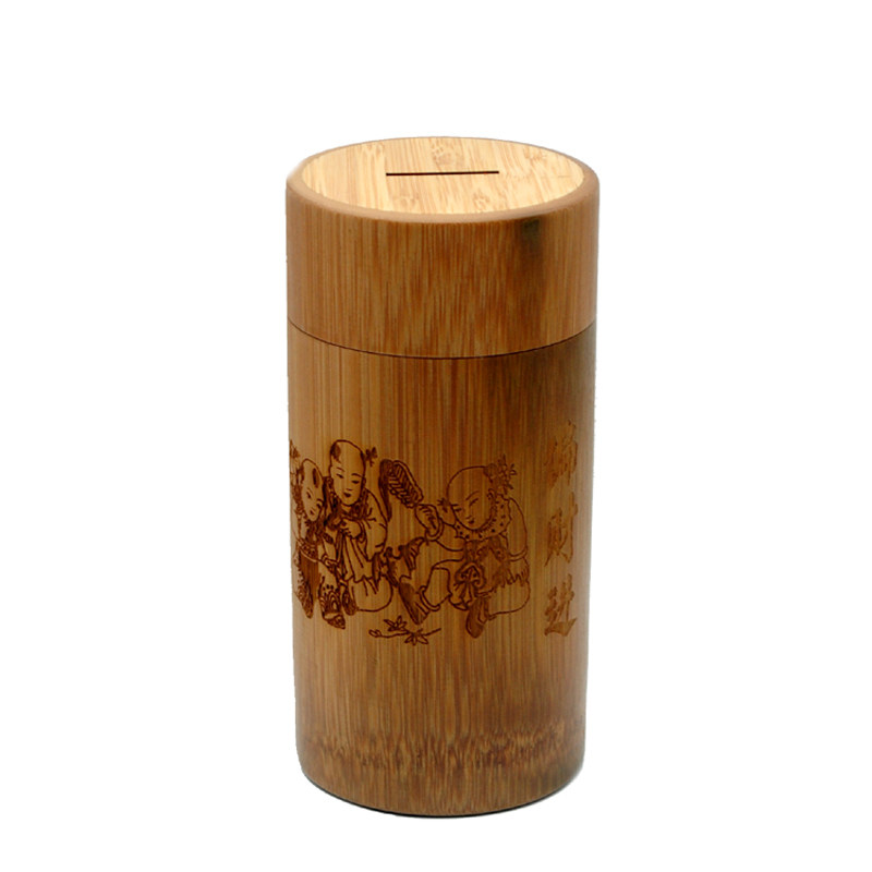 超大竹编招财个性带盖式储蓄罐