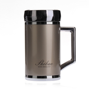 世宝陶瓷内胆骨瓷保温杯外壳不锈钢真空杯男女商务办公手柄泡茶杯