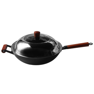 陆川铁人牌铁锅加厚底铸铁锅无涂层生铁炒锅不生锈大平底电磁炉锅