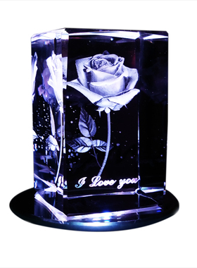 刻字内雕玫瑰花定制发光音乐盒