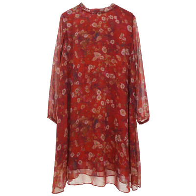 好品质 自主品牌 新品水墨感印画 A字型宽松雪纺碎花长袖连衣裙