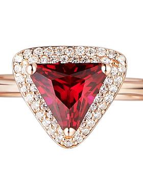 人造鸽血红宝石三角形戒指银镀