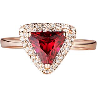 人造鸽血红宝石三角形戒指银镀玫瑰金指环小众个性复古首饰女R210