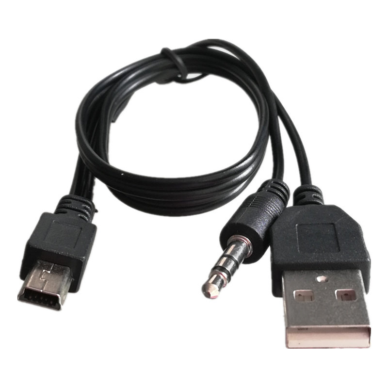 加长蓝牙音箱迷你5P T型转3.5头USB充电AUX输入线 音频充电两用线