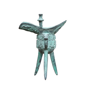 兽面爵 仿古青铜器工艺品摆件饮酒器铜爵杯酒樽三脚杯 高脚杯道具