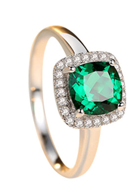 祖母绿戒指女韩版彩宝指环纯银镀18k金情侣对戒彩色宝石创意银饰