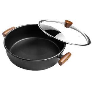 美珑美利黑晶铁锅系列28cm多功能锅 平底煎锅平底双耳锅少油烟锅