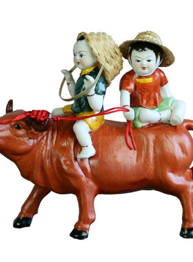 景德镇牧童骑牛丰收风水陶瓷器