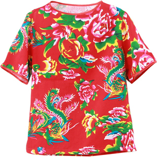 夏款女装大花布T恤短袖时尚圆领宽松体恤百搭打底衫半袖上衣外套