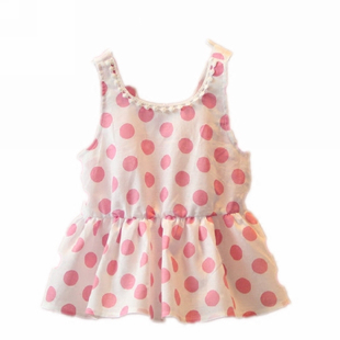 甜美~夏季新款外贸童装女童波点蝴蝶结裙衫吊带~清凉棉麻