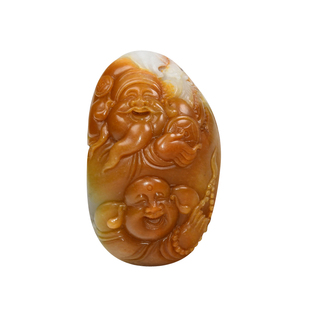 新疆和田玉黄沁籽料苏工人财两旺四色弥勒佛财神挂件支持全国鉴定