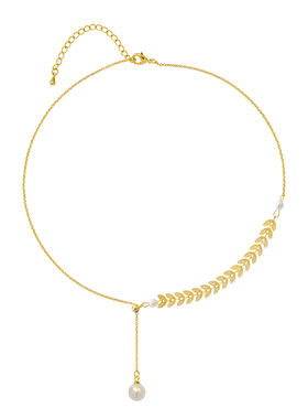 叶子珍珠ins潮冷淡风网吊坠项链