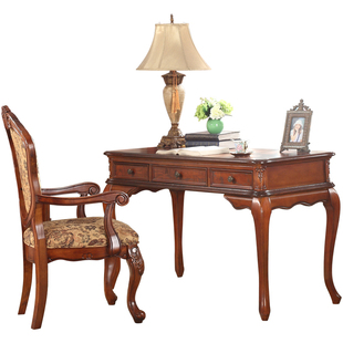 美式实木书桌椅子办公桌组合欧式书房家具电脑桌台式家用写字台