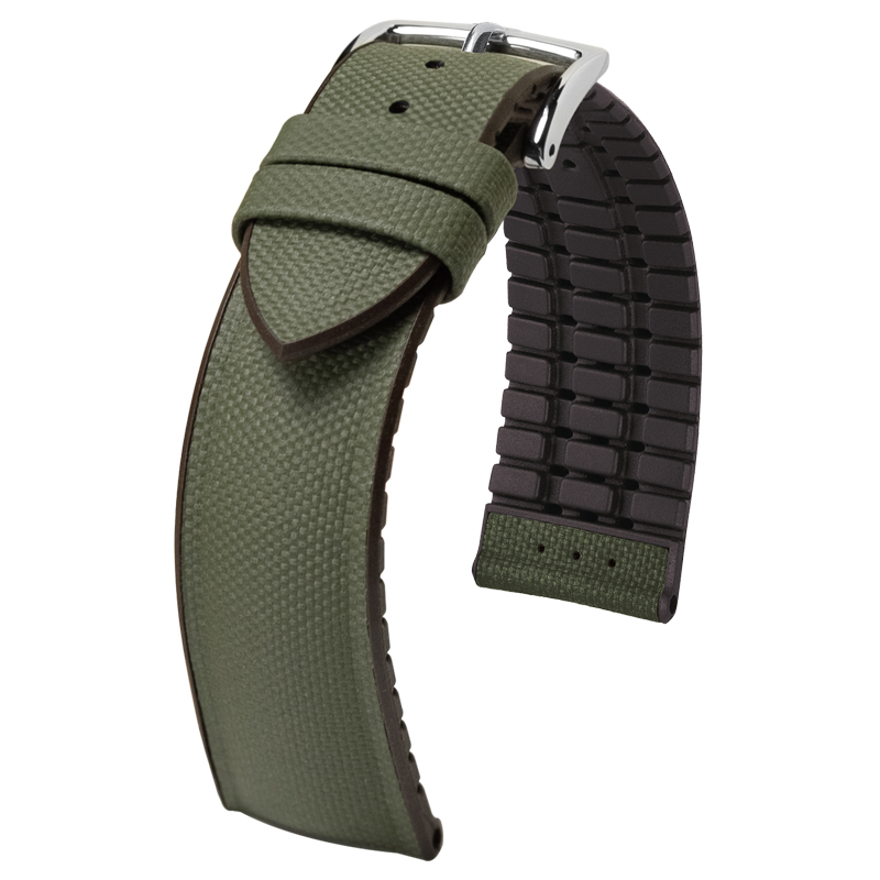 海奕施尼龙帆布纹牛皮橡胶表带黑绿灰超霸蝶飞海马300 600康卡斯