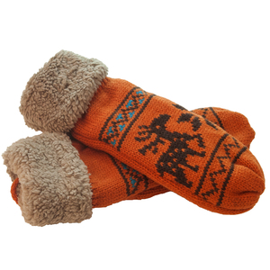 秋冬 可爱舒适麋鹿雪花  青年少年 女朋友 针织毛线连指手套 橙色