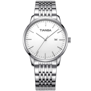 天霸(TIANBA)不锈钢商务男女表真皮表带休闲石英情侣手表3037