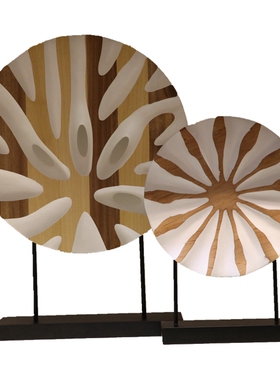 新中式风木质样板房间玄关工艺品