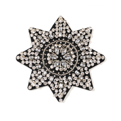 高档重工手工钉水钻八角星布贴