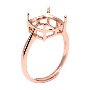 925银戒指空托方形枕形代加工宝石镶嵌简单四爪戒托5*5-15*15mm