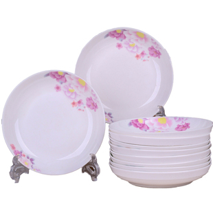 10个菜盘子景德镇家用陶瓷盘子菜盘圆盘冷盘碟子饭盘水果盘可微波