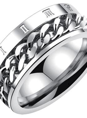 链条戒指嘻哈潮男单身旋转装饰品