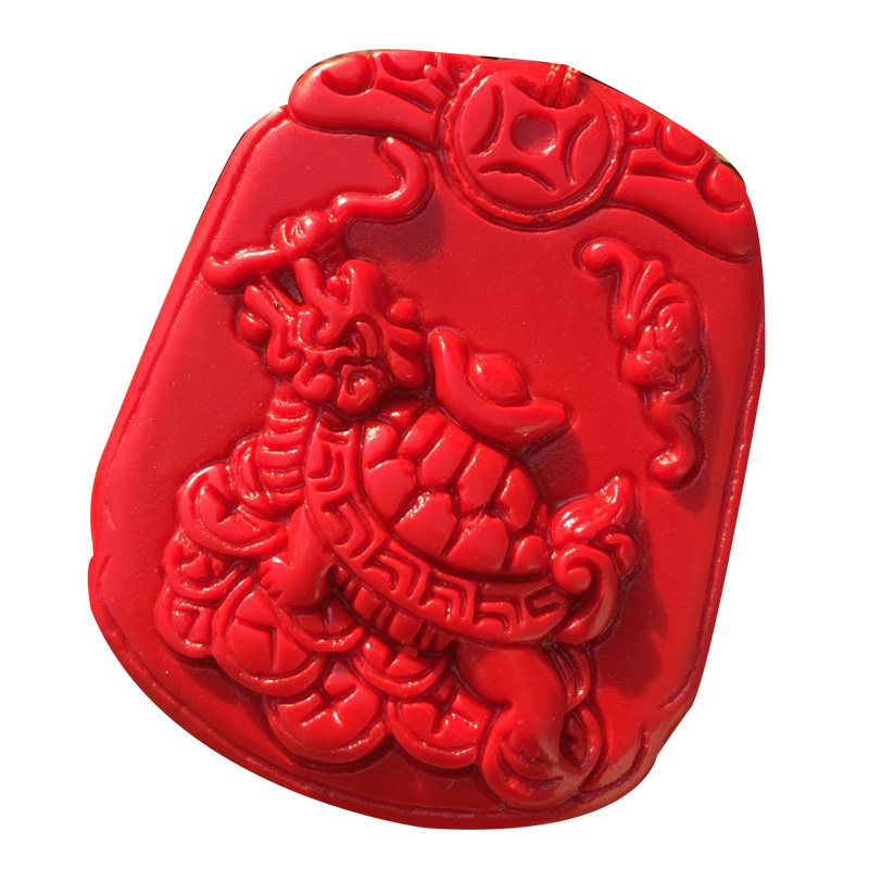 原色朱砂龙龟玄武献宝吊坠福龙龟本命年情侣挂件龙头长兽龟玉项链