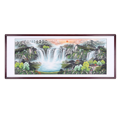 鸿运当头横幅办公室客厅山水画新中式水墨画实木带框装饰