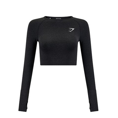 现货gymshark健身长袖露脐t恤短