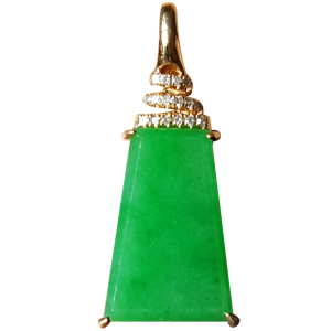 翡翠吊坠女 天然玉石翡翠A货阳绿玉柱马鞍镶嵌18k玫瑰金挂件项链