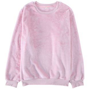 情侣款法兰绒睡衣上衣单件女士男士加绒加厚保暖冬季圆领套头上衣