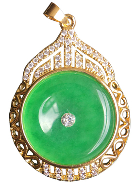 天然玉石镶嵌福字平安扣镀金项链