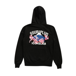 SSUR x ICONSLAB 18AW 联名秋冬富士山樱花连帽卫衣男女情侣帽衫