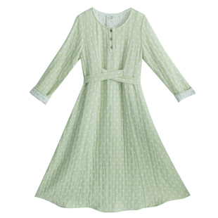 【7折】忆旧春女2025春季新款中长裙系带亚麻裙连衣裙