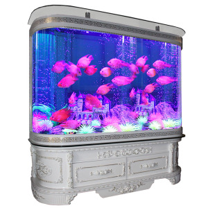 欧式鱼缸水族箱 双圆弧形落地靠墙 1.26米客厅中型大型底过滤包邮