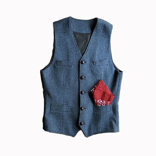 春秋复古人字纹羊毛呢马甲英伦呢子休闲西服背心毛呢马夹坎肩大码