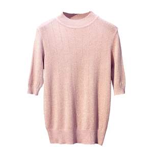 闪光丝亮丝半高领中袖打底衫修身显瘦条纹暗纹理针织衫